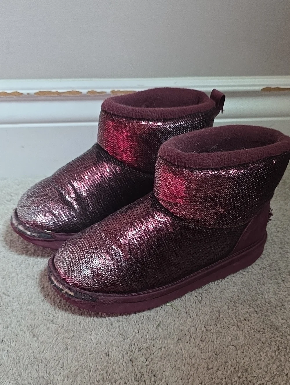 UGG Kids Sequin Ankle Boots in Burgundy